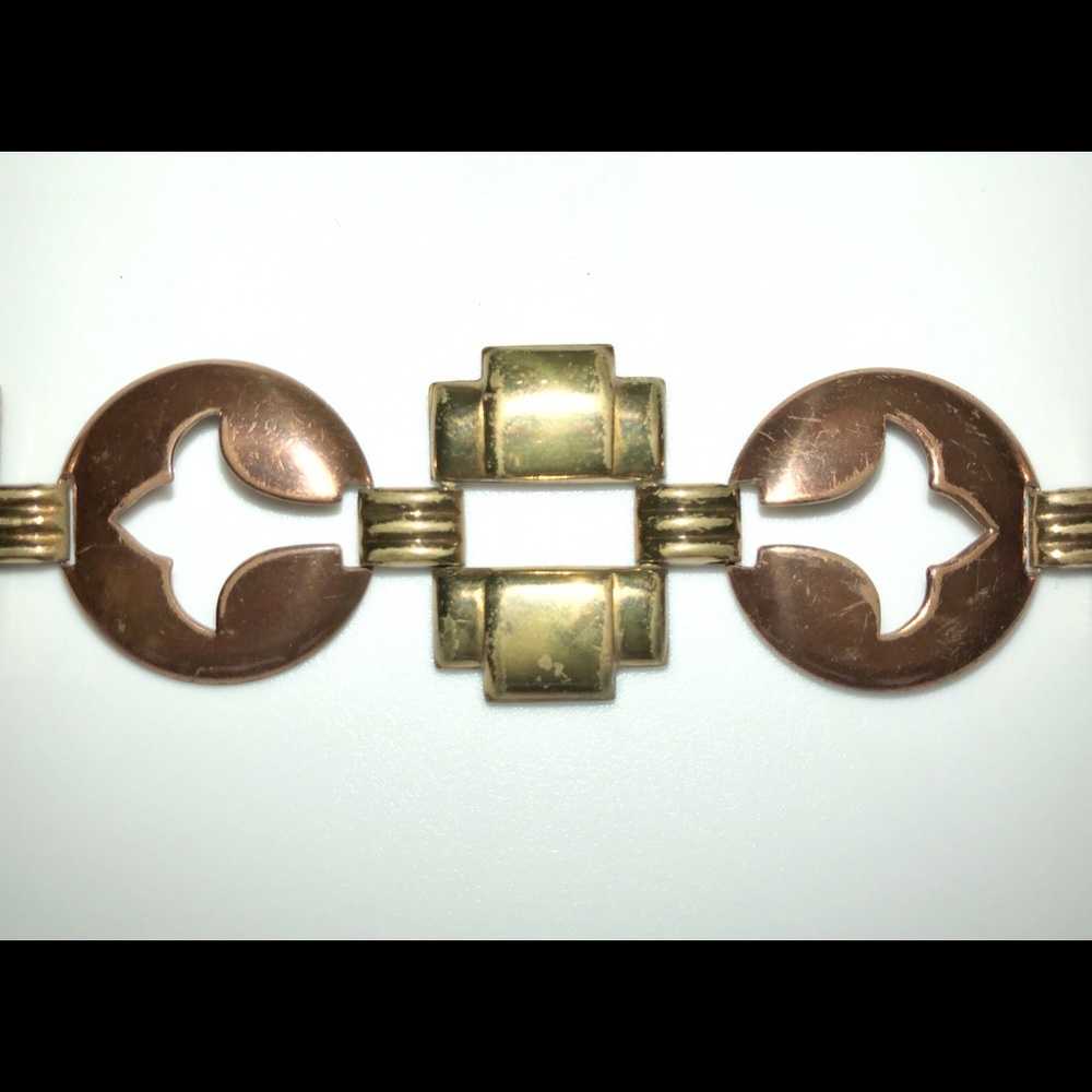 FLEUR DE LIS Vintage Copper Brass Art Deco Wide Link Bracelet Collectible GUC